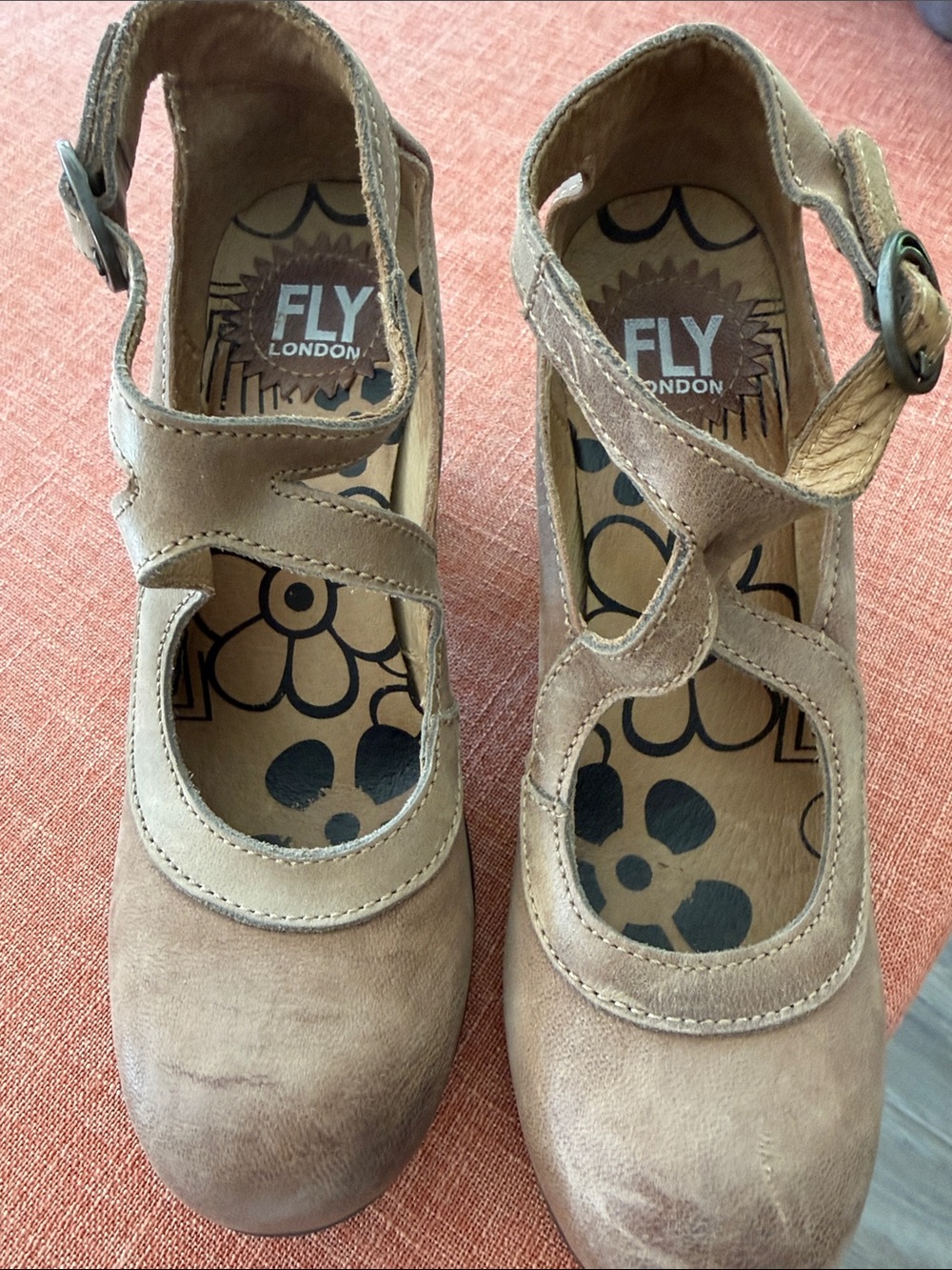 FLY London Women's Tan Nubuck Mary Jane Heels